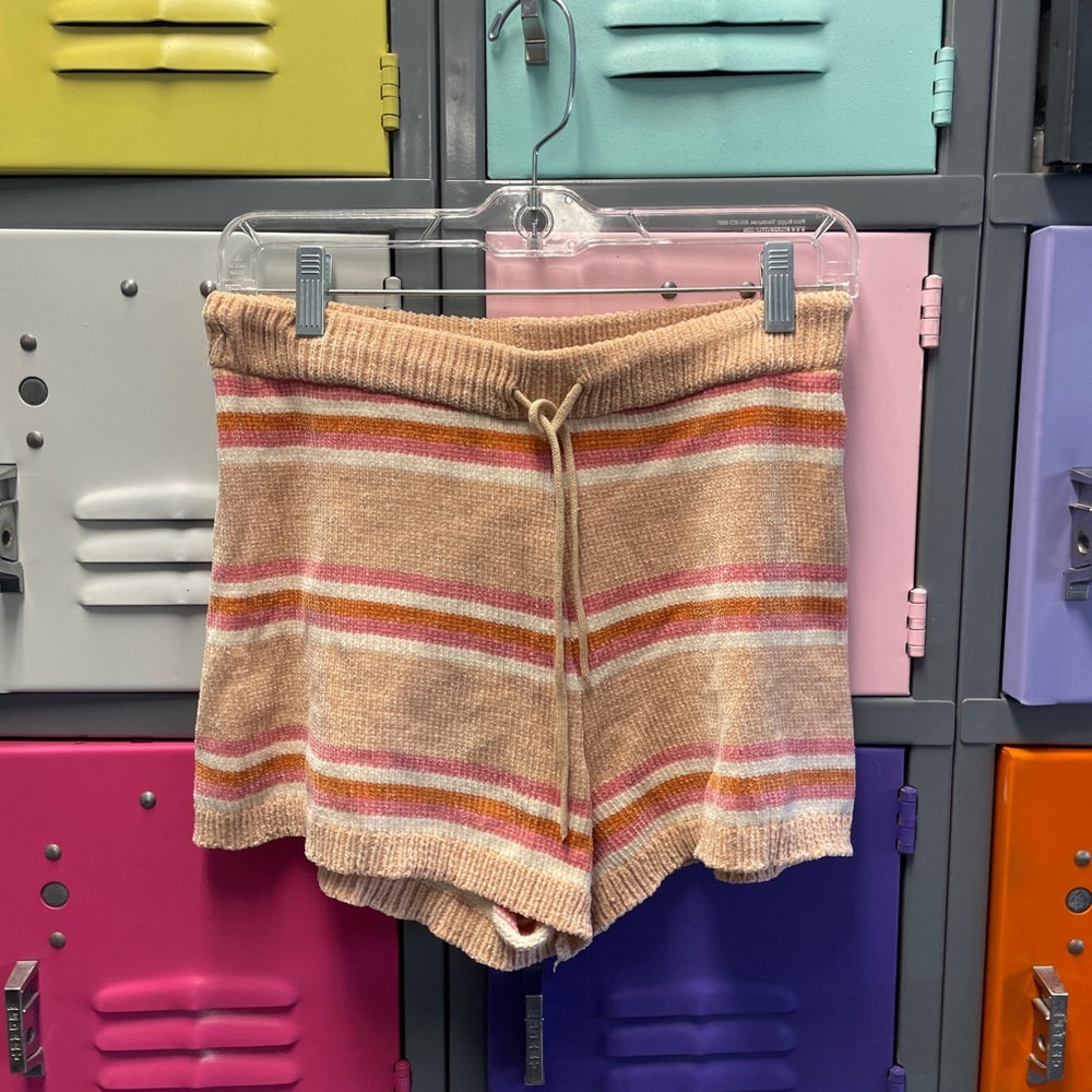 L*Space Tan and Pink Striped High Waist Shorts